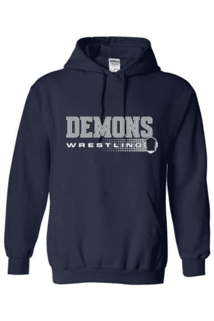 PS Jones Wrestling Heavy Blend Hooded Sweatshirt, Navy with gray demons logo