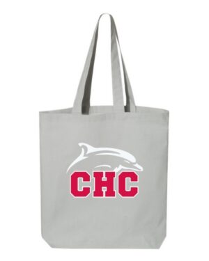 Cape Henry Dolphin Gray Cotton Tote, 15"H X 16"W X 3"D
