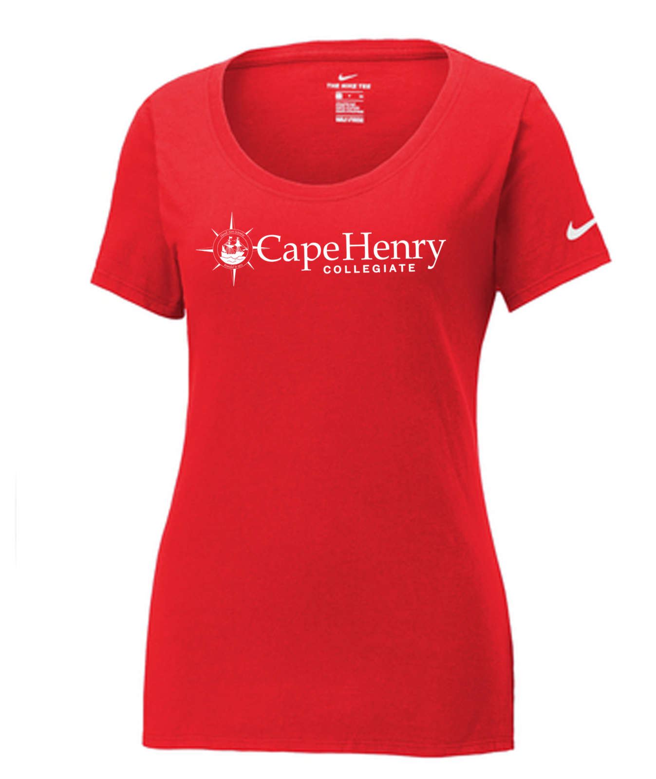 Nike Ladies Dri-FIT Cotton/Poly Scoop Neck Tee in Red
