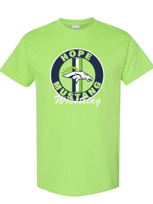 Hope Mustang Wrestling Gildan All Cotton Tee in Lime Green