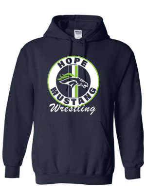 Hope Mustang Wrestling Gildan Hoodie Navy and Gray Color Options