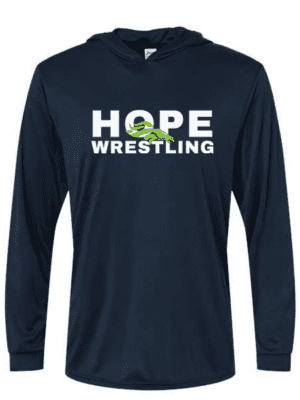 Hope Wrestling Paragon Island Performance Long sleeve with Hood in Navy (logo 2)