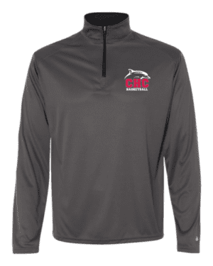 Basketball Quarter Zip Pullover with Embroidered Logo, Available in Gray, Red, and White