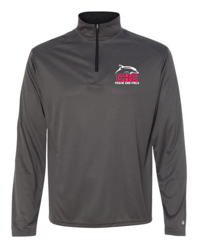 Track & Field Quarter Zip Pullover with Embroidered Logo, Available in Gray, Red, and White