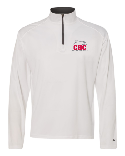 Track & Field Quarter Zip Pullover with Embroidered Logo, Available in Gray, Red, and White - Image 3